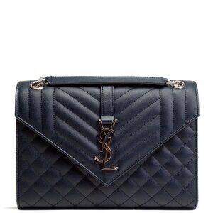 SAINT LAURENT Grain De Poudre Textured Mixed Matelasse Navy